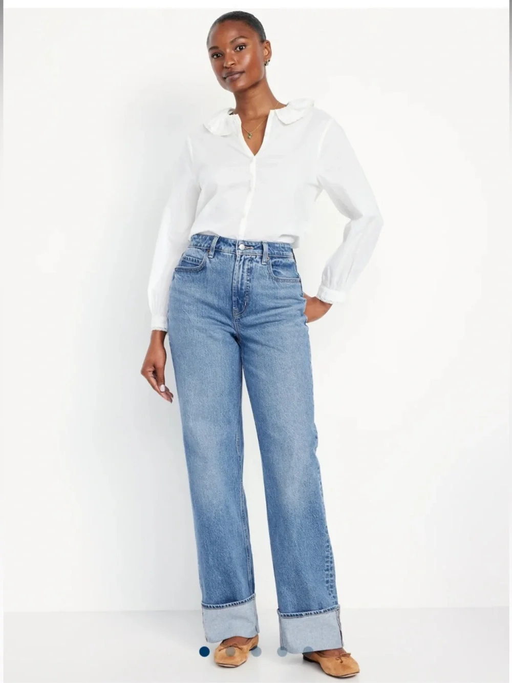 Old Navy Curvy Extra High Rise Cuffed Wide Leg Jeans Rolled Light Wash - Picture 3 of 7